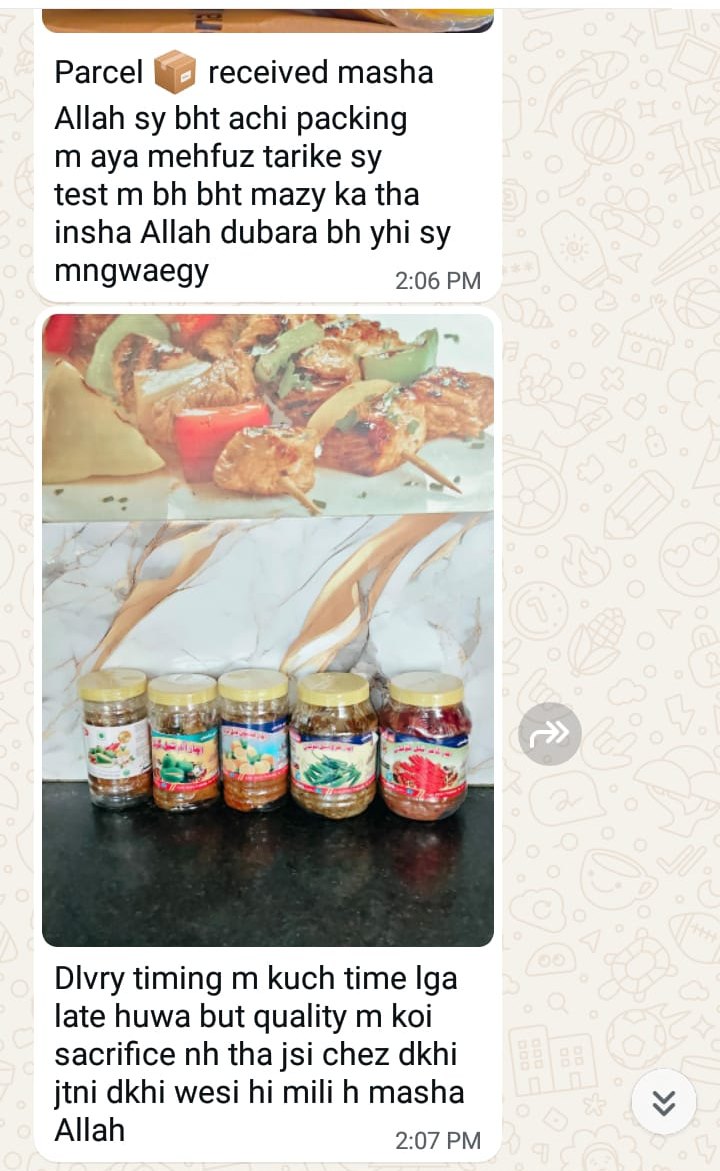 Customer ka WhatsApp message — paanch jar mile, packing mehfooz thi